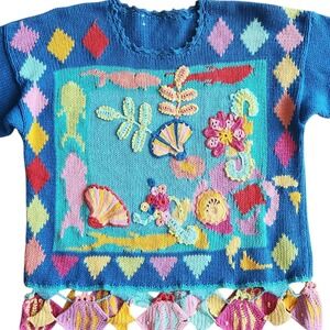 VTG 3D MERMAIDCORE WEARABLE ART KNIT CULLINANE SWEATER ✨🐚